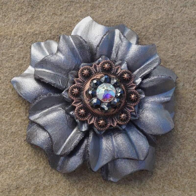 Silver Carnation Flower With Copper Jet & AB 1" Concho
