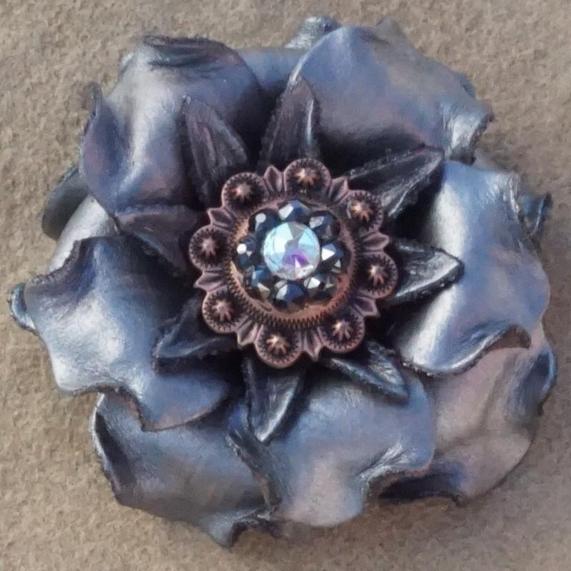 Silver Gardenia Flower With Copper Jet & AB 1" Concho