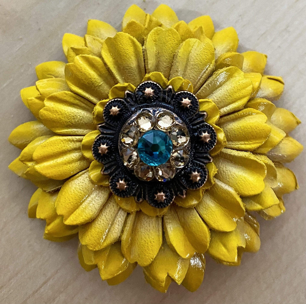 Sunflower With Copper Teal & Champagne 1" Concho