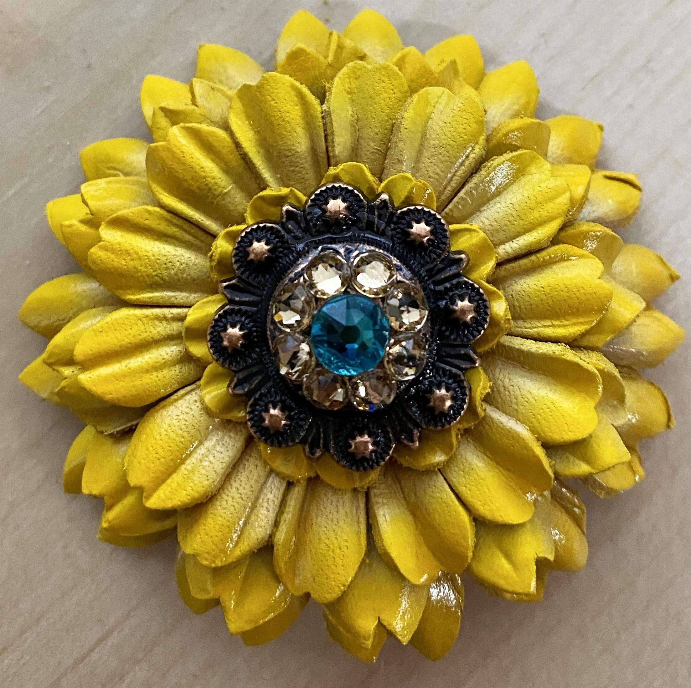 Sunflower With Copper Teal & Champagne 1" Concho
