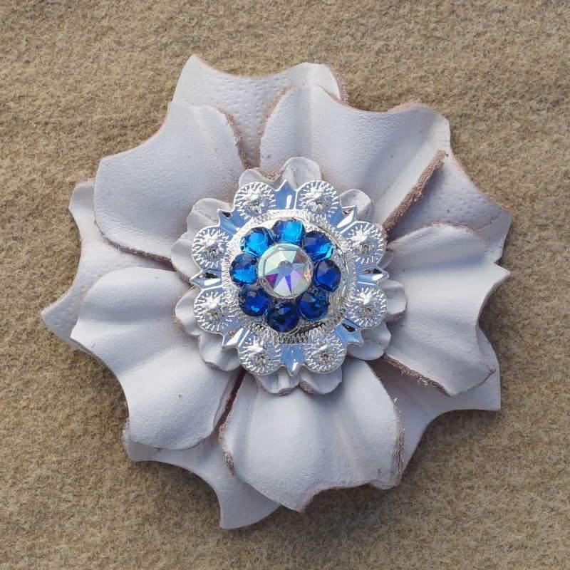 White Carnation Flower With Bright Silver Capri & AB 1" Concho