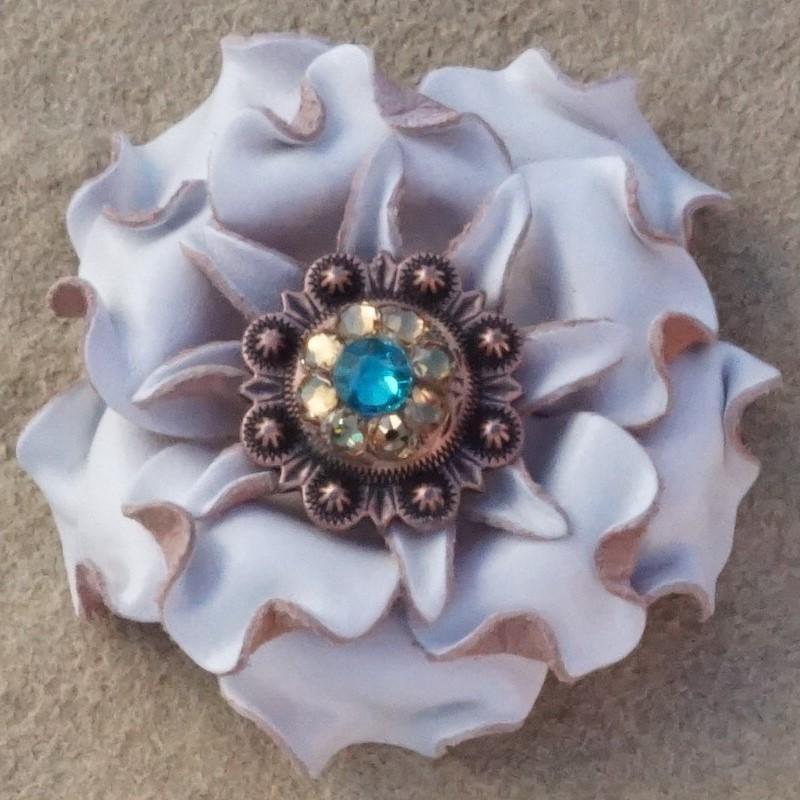 White Gardenia Flower With Copper Teal & Champagne 1" Concho