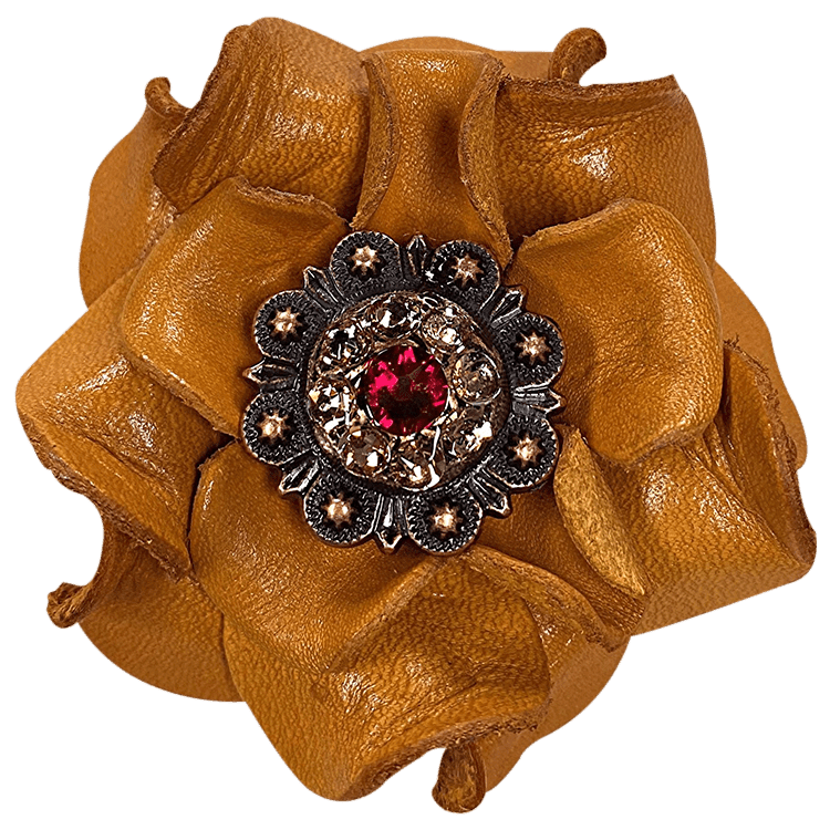 Yellow Rose Flower With Copper Ruby & Champagne 1" Concho