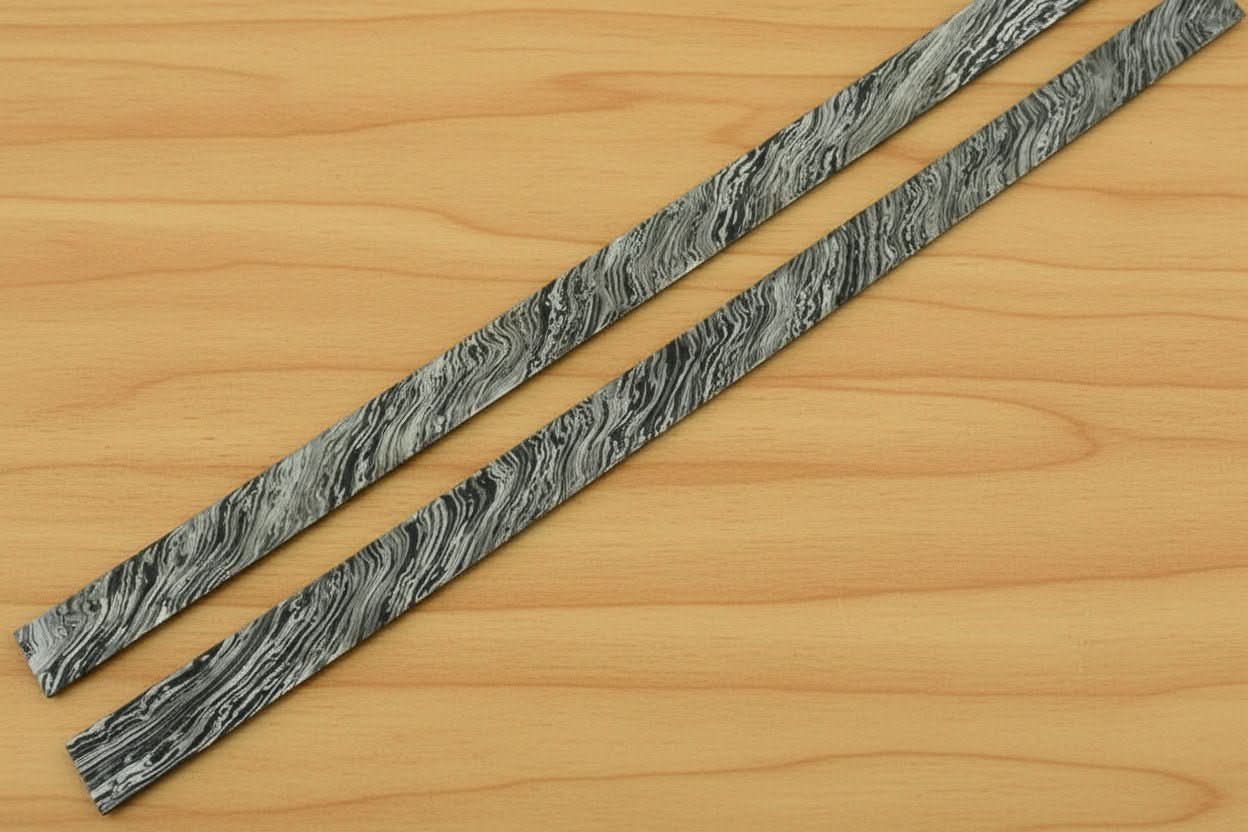 Ridgeline Damascus Steel Bar 20" Pair 1.5" Wide Pattern Welded Stock for Knife Blades and Tool Making