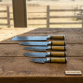 Custom Forged Damascus 5-Knife Chef Set — Olive Wood Handles, Pro Grade