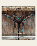 Foxtail Antique Silver and Copper Browband | One Ear Tack Set #BBBC525 on a warm cream background