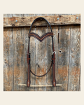 Foxtail Tooling Two Tone V-Browband Headstall / Bridle #24335 on a warm cream background