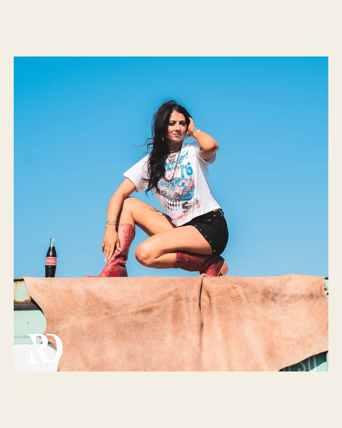 Freedom Racing Cropped | Tee on a warm cream background