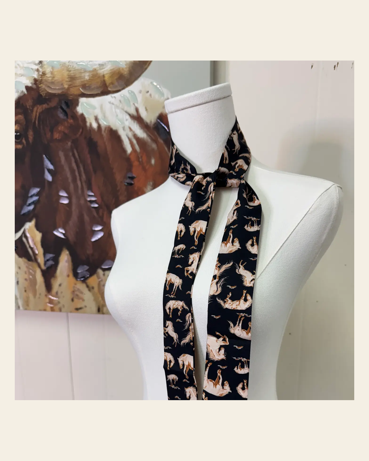 Fresh Horses Twilly | Neck Tie on a warm cream background