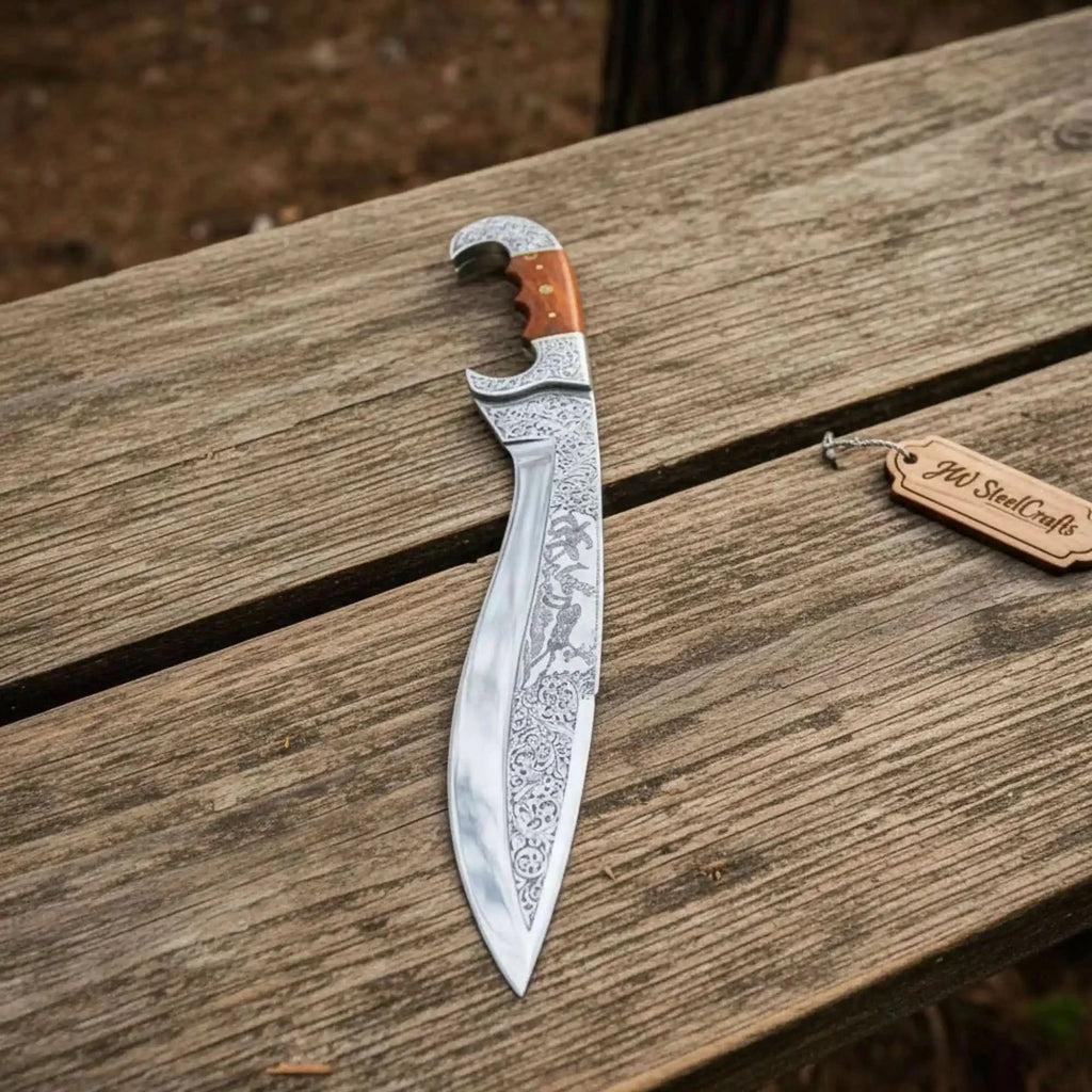 Frontier Bowie Knife Hand Engraved D2 Steel Blade Trailing Point Custom Handmade by JW SteelCrafts