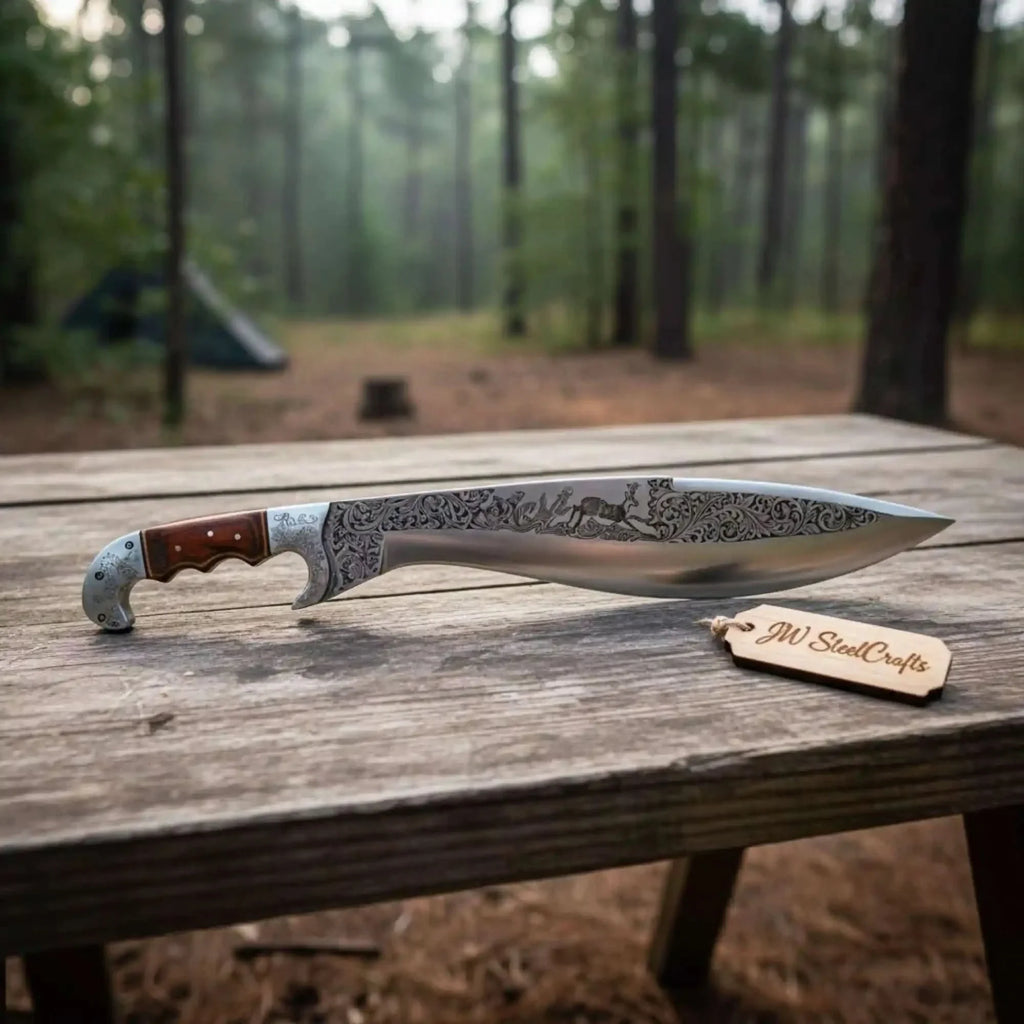 Frontier Bowie Knife Hand Engraved D2 Steel Blade Trailing Point Custom Handmade by JW SteelCrafts