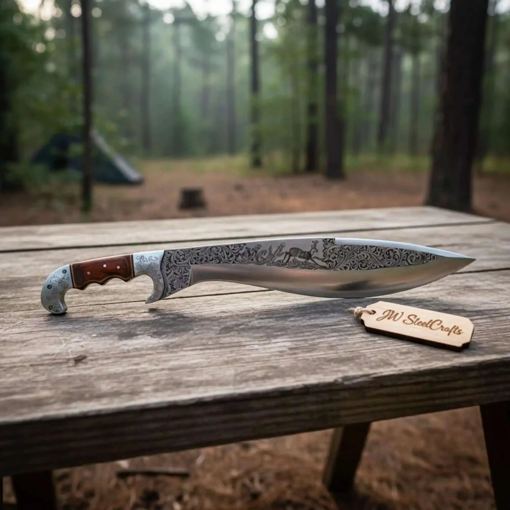 Frontier Bowie Knife Hand Engraved D2 Steel Blade Trailing Point Custom Handmade by JW SteelCrafts