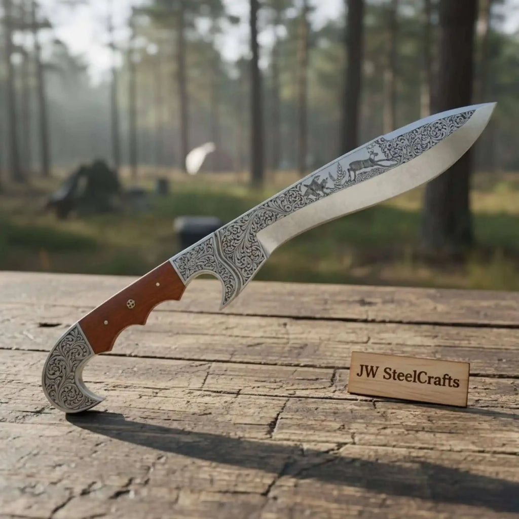 Frontier Bowie Knife Hand Engraved D2 Steel Blade Trailing Point Custom Handmade by JW SteelCrafts