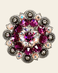Fuchsia & AB Antique Silver 1.5" European Crystal Concho on a warm cream background