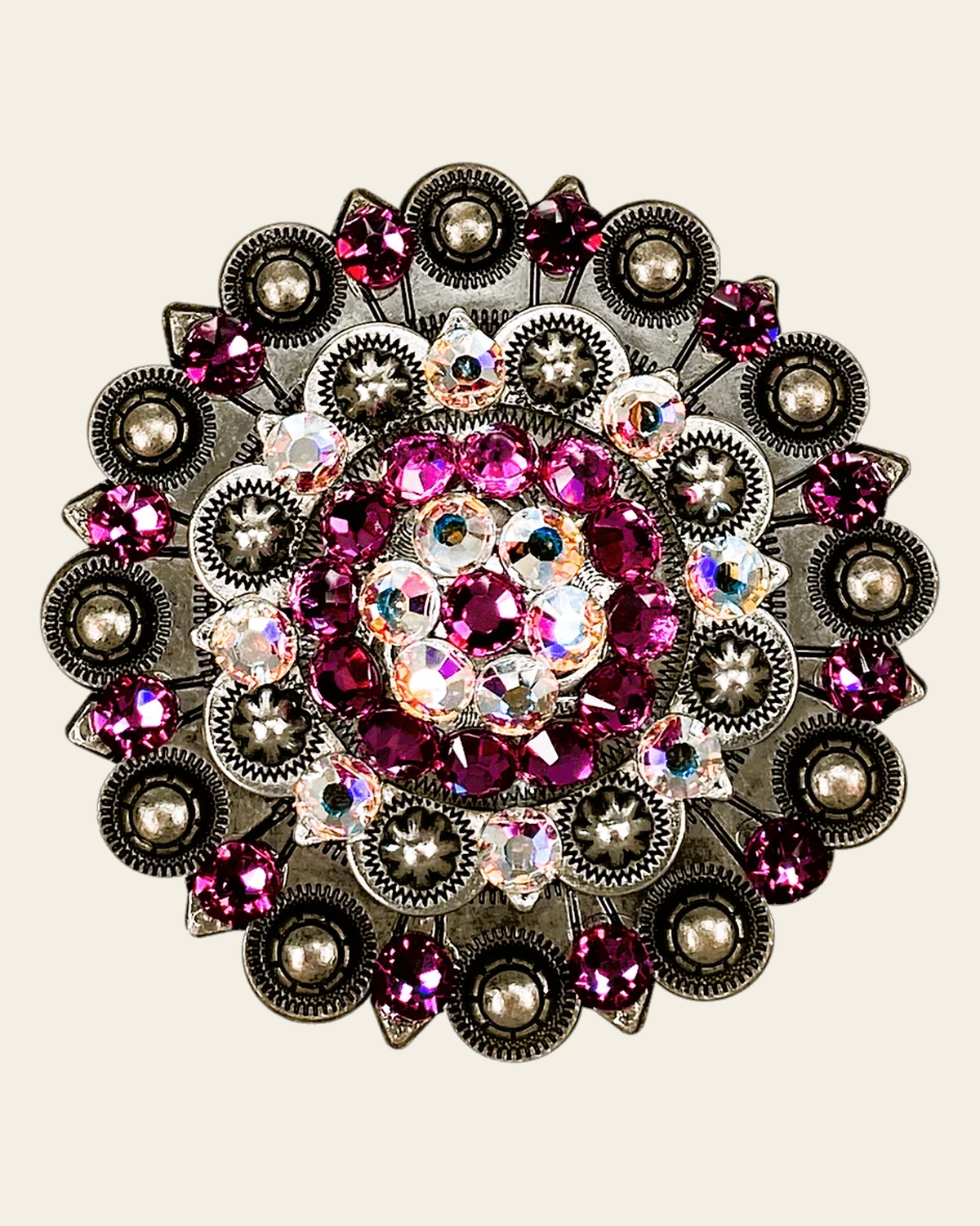 Fuchsia & AB Antique Silver Berry Jacket European Crystal on a warm cream background