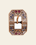 Fuchsia, AB & Lilac Copper European Crystal Square Cart Buckle on a warm cream background