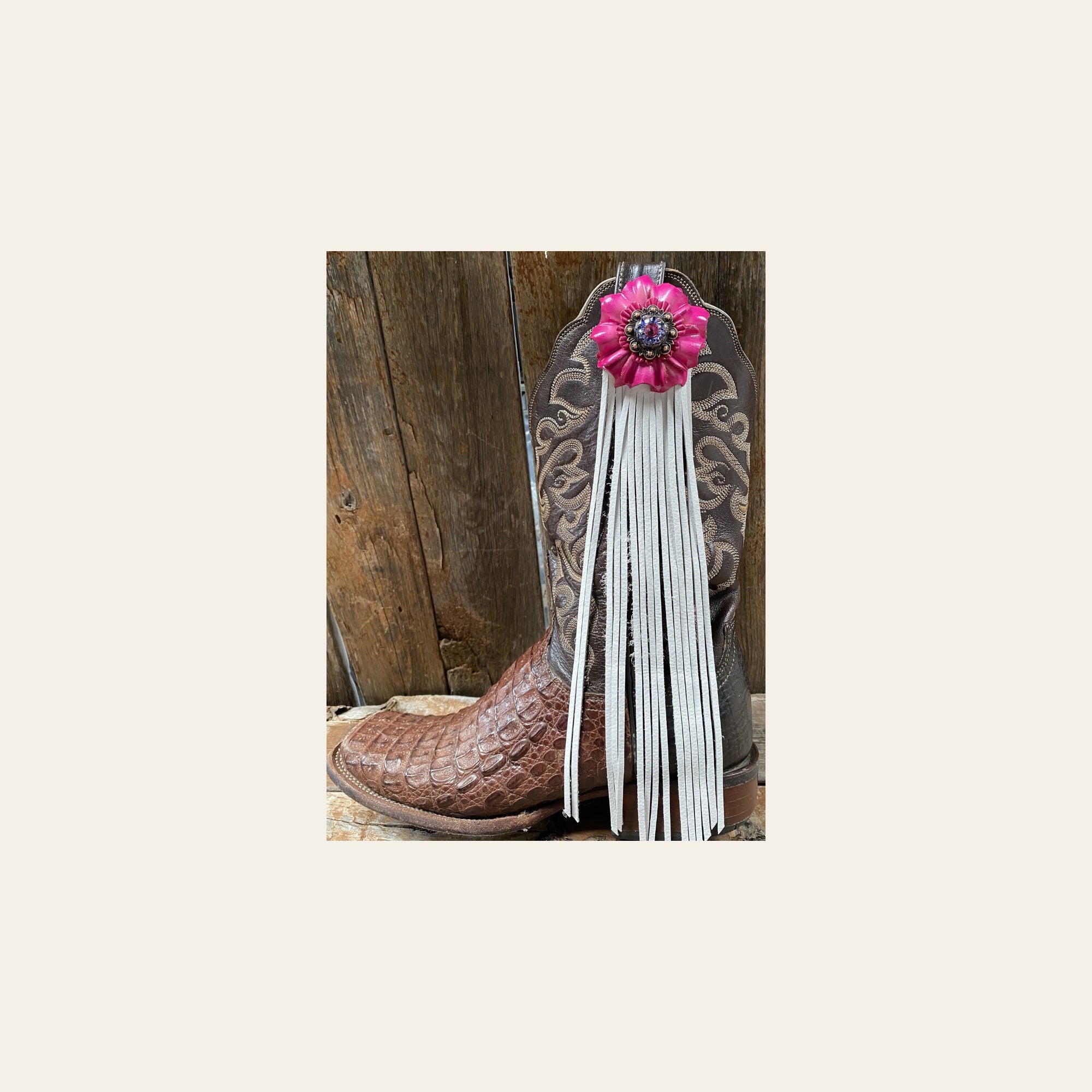 Boot Cuff Jewelry - Pink Leather Flower - Concho - Fringe