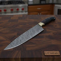 Handmade Damascus Chef Knife, Full Tang Kitchen Knife with Brass Bolster and Black Handle, Forged Damascus Steel Professional Cooking Knife, Premium Culinary Knife Gift