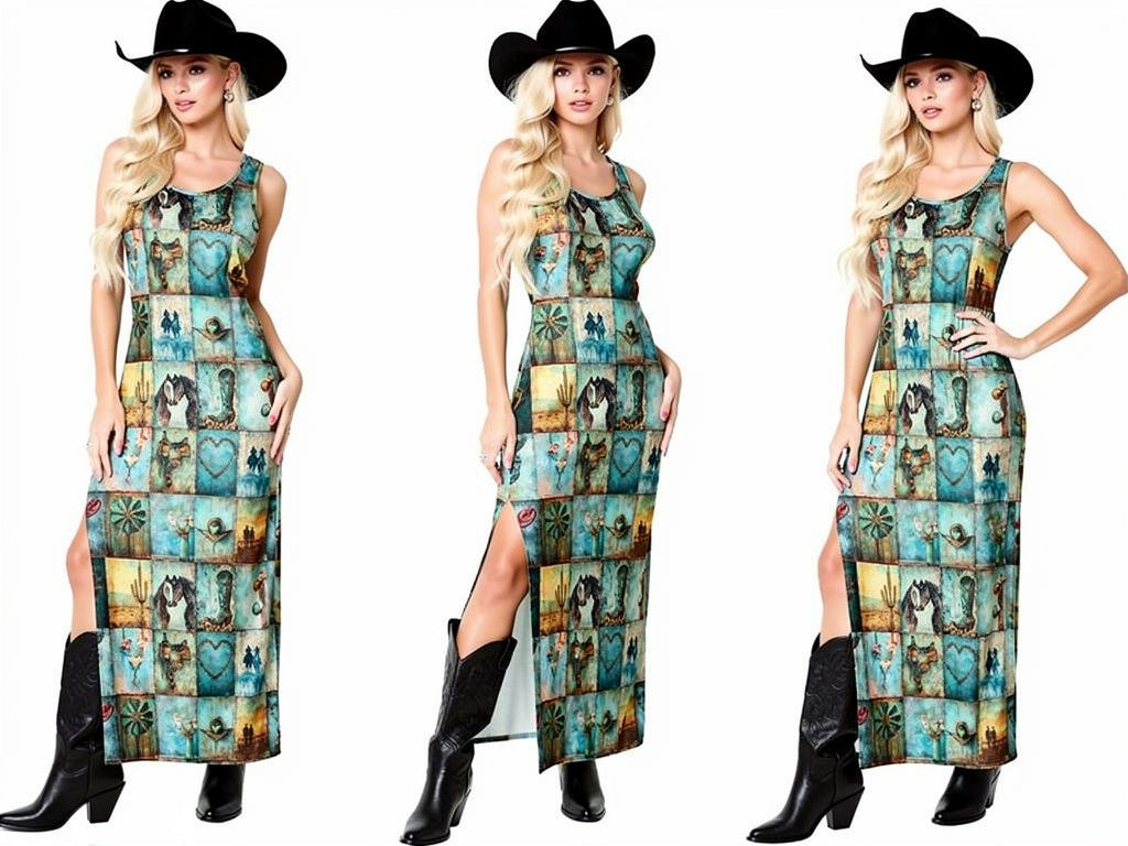 Baha Ranch Turquoise Dreams Sleeveless Bodycon Side Slit Long Dress by Baha Ranch Western Wear - product image 2