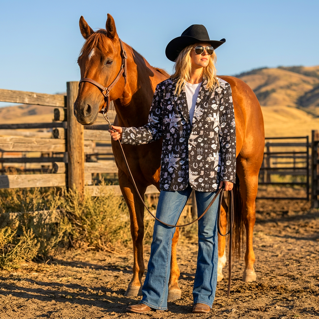 Baha Ranch Rhinestone Cowgirl Yeehaw Blazer Women's Blazer by Baha Ranch Western Wear