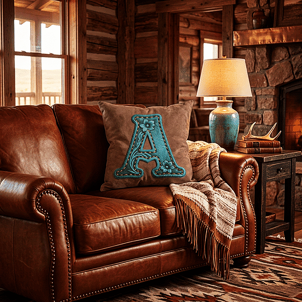 Baha Ranch Velvety Soft Western Tooled Initial Personalized Pillow Cover Made in America by Baha Ranch Western Wear -...