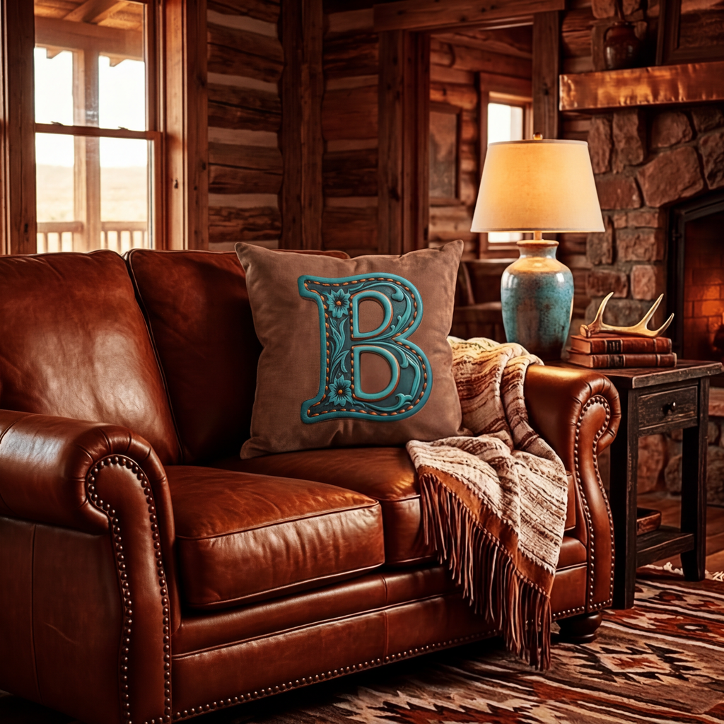 Baha Ranch Velvety Soft Western Tooled Initial Personalized Pillow Cover Made in America by Baha Ranch Western Wear -...