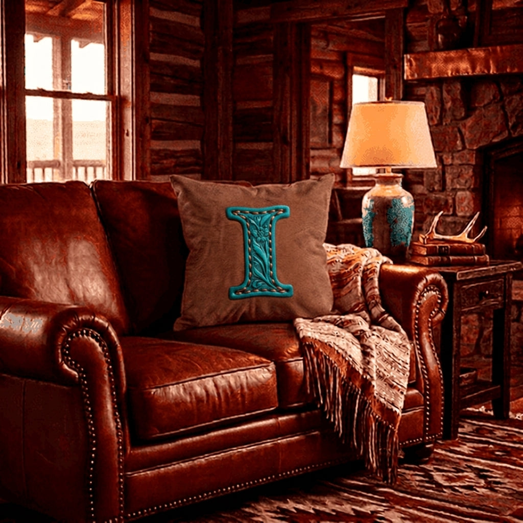 Baha Ranch Velvety Soft Western Tooled Initial Personalized Pillow Cover Made in America by Baha Ranch Western Wear -...