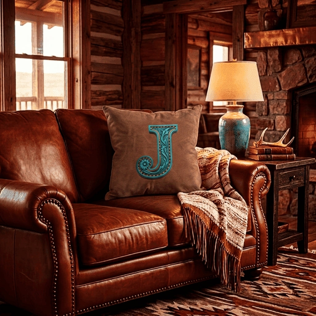 Baha Ranch Velvety Soft Western Tooled Initial Personalized Pillow Cover Made in America by Baha Ranch Western Wear -...
