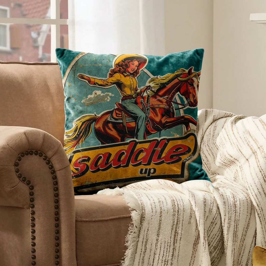 Baha Ranch Saddle Up Velvety Soft Pillow Case Made in America by Baha Ranch Western Wear
