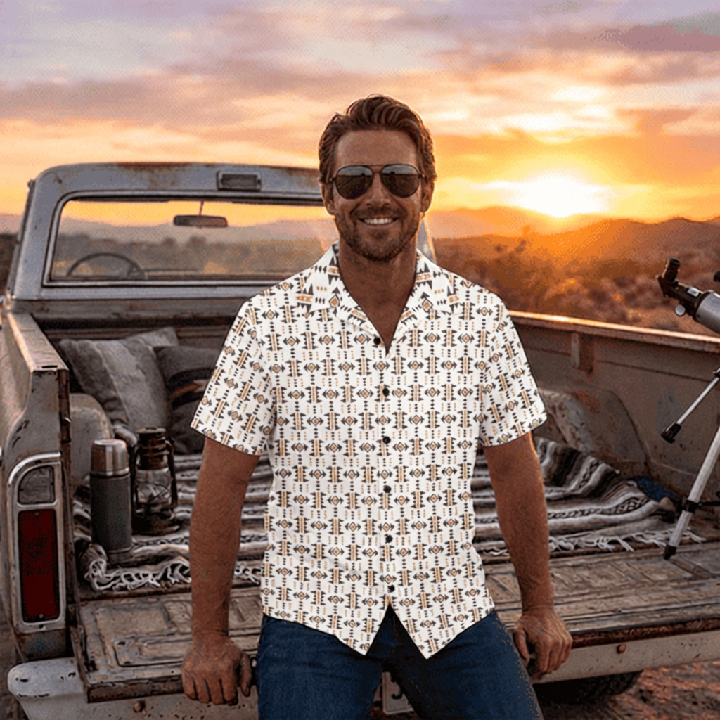 Baha Ranch White Aztec Hawaiian Shirt Made in America by Baha Ranch Western Wear - product image 2