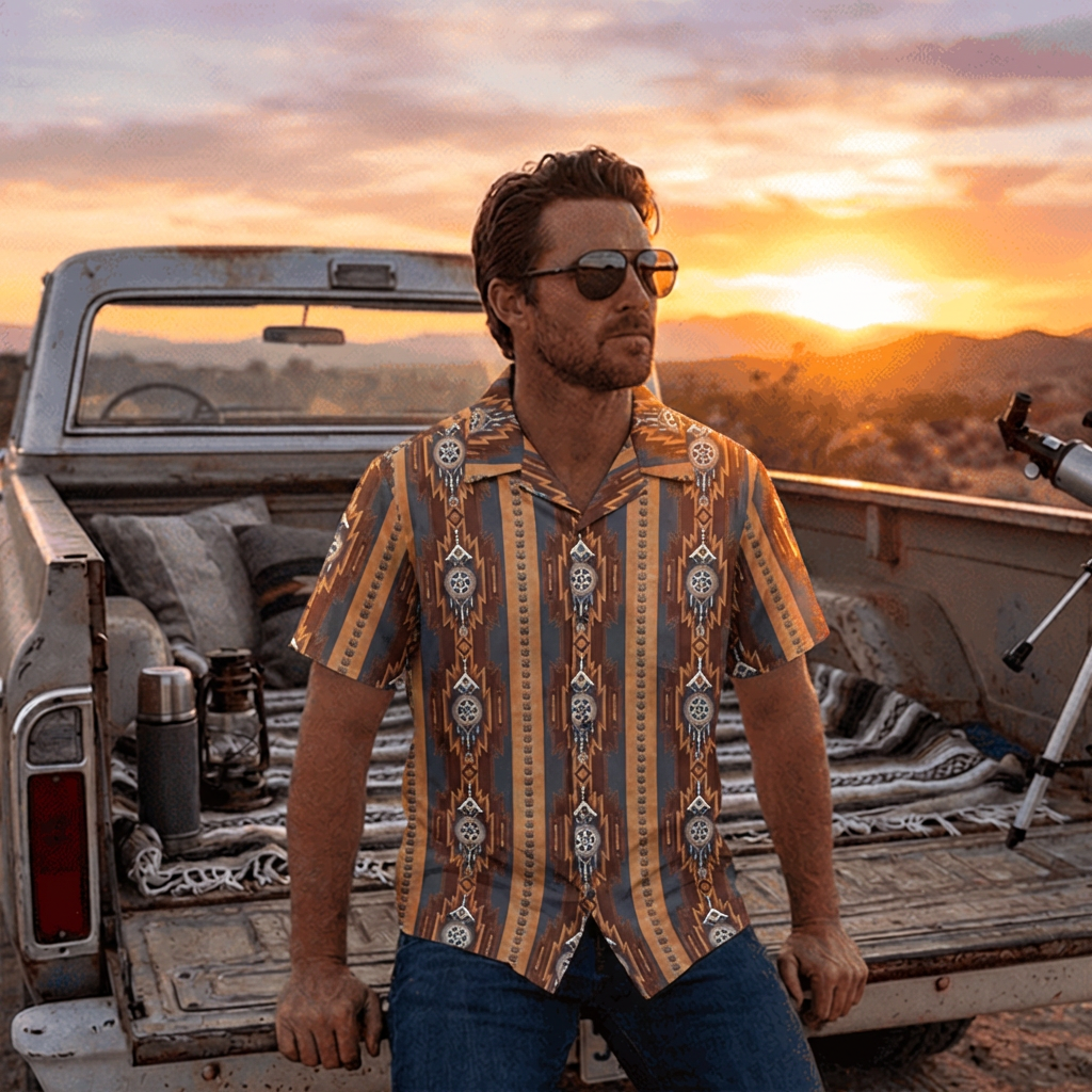 Baha Ranch Mocha Aztec Hawaiian Shirt Made in America by Baha Ranch Western Wear