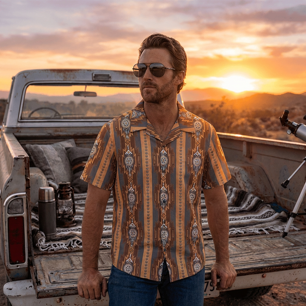 Baha Ranch Mocha Aztec Hawaiian Shirt Made in America by Baha Ranch Western Wear - product image 2