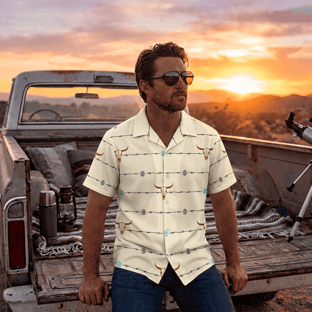 Baha Ranch Barbwire Aztec Hawaiian Shirt Made in America by Baha Ranch Western Wear