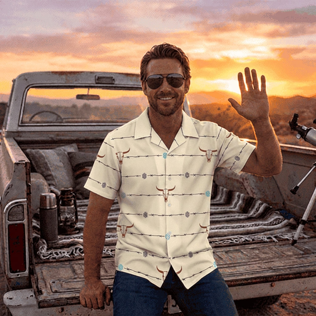 Baha Ranch Barbwire Aztec Hawaiian Shirt Made in America by Baha Ranch Western Wear - product image 2