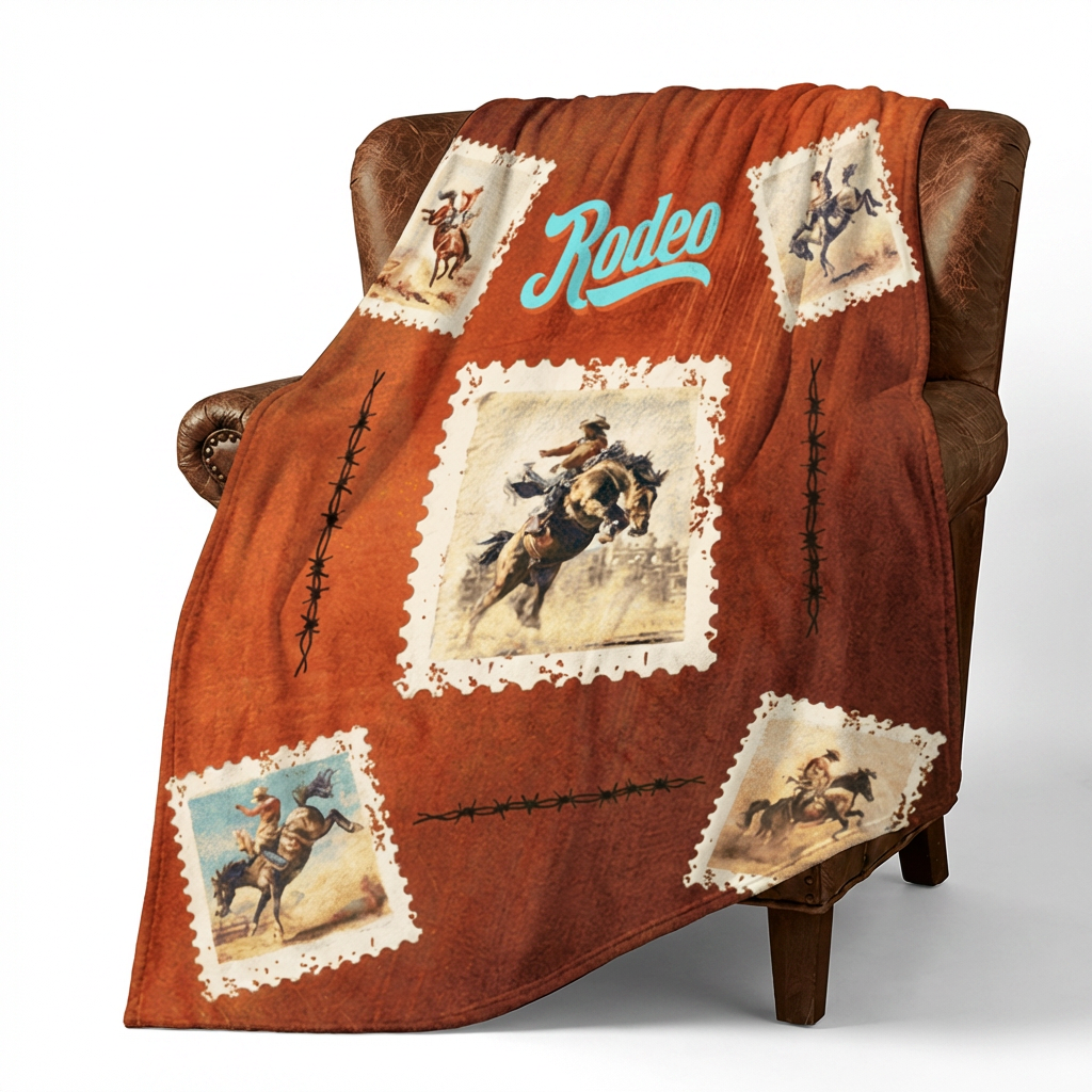 Baha Ranch Old Rodeo Western Throw Blanket 60" x 80" Ultra Soft Made in America by Baha Ranch Western Wear