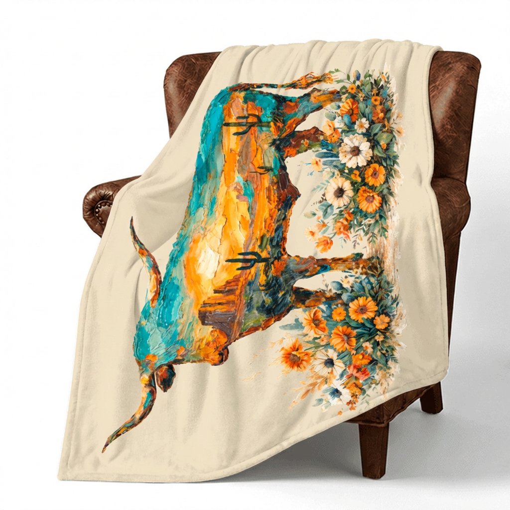 Baha Ranch Painted Longhorn Throw Blanket 60" x 80" Made in America by Baha Ranch Western Wear