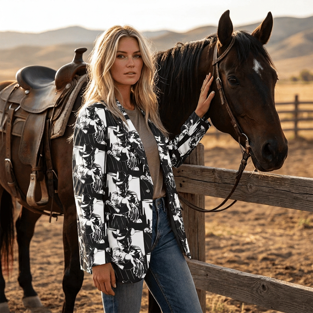 Baha Ranch Black White Cowboy Women's Western Blazer by Baha Ranch Western Wear