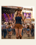 Giddy Up Cowgirl Fringe Vest Shorts Set Outfit on a warm cream background