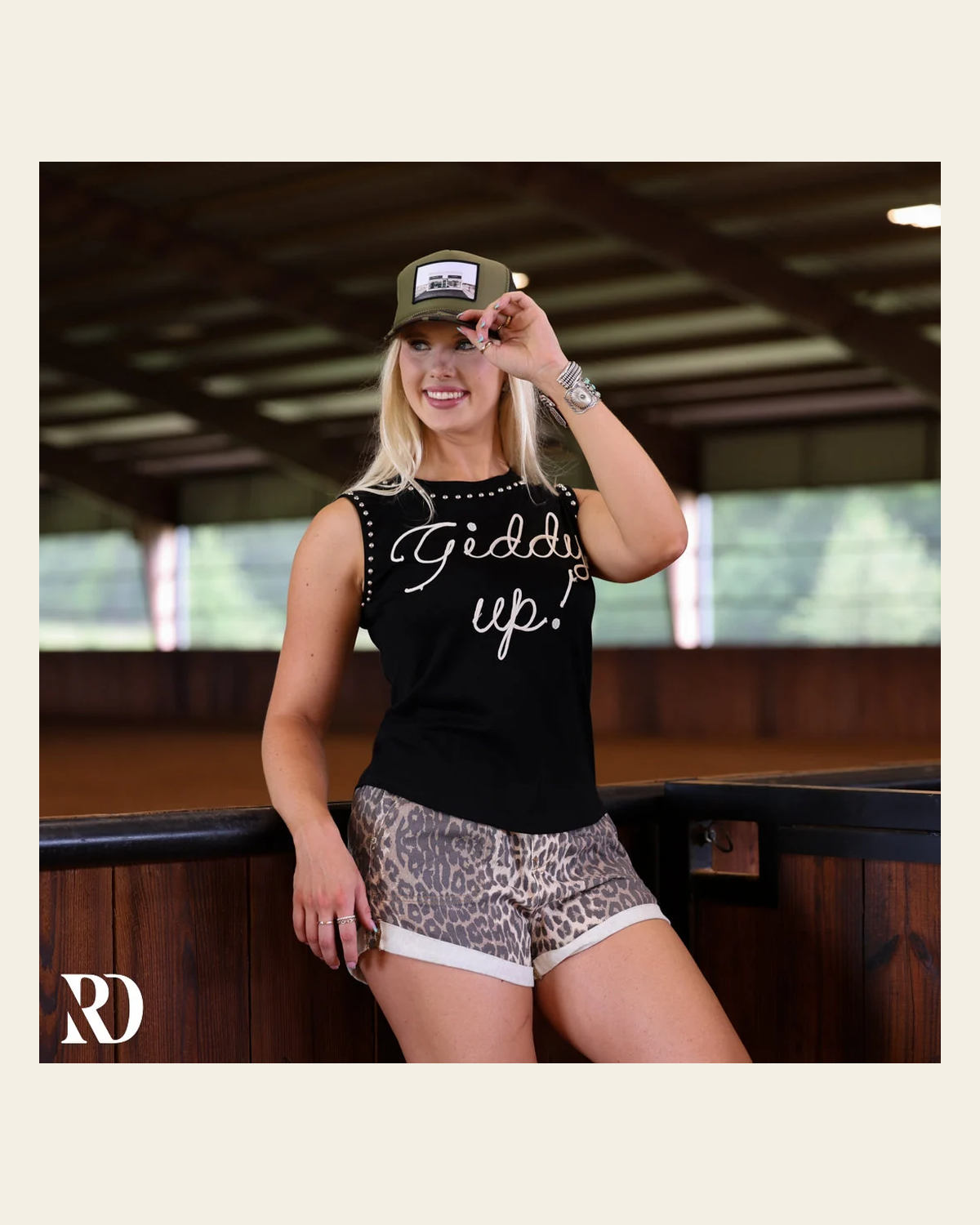 Giddy Up Studded Tank | Top on a warm cream background