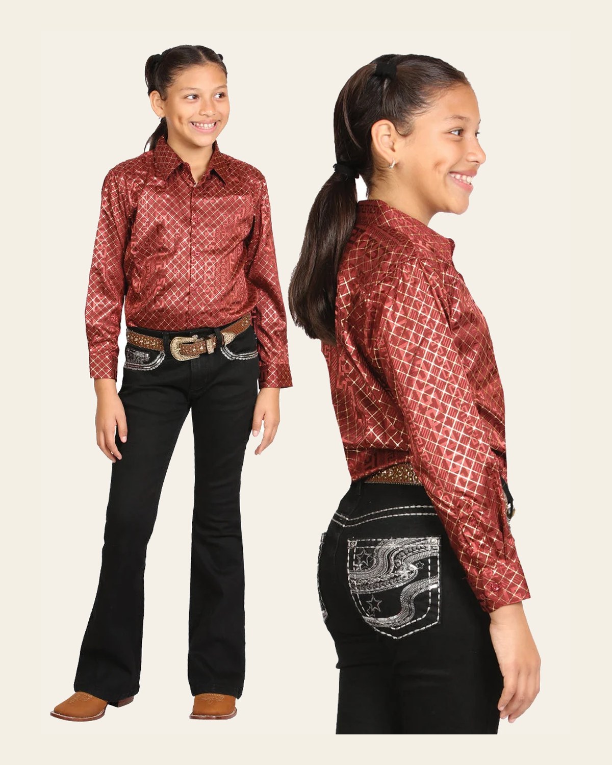 Girls Centenario Premium Bootcut Jeans - Black Denim 45907 on a warm cream background