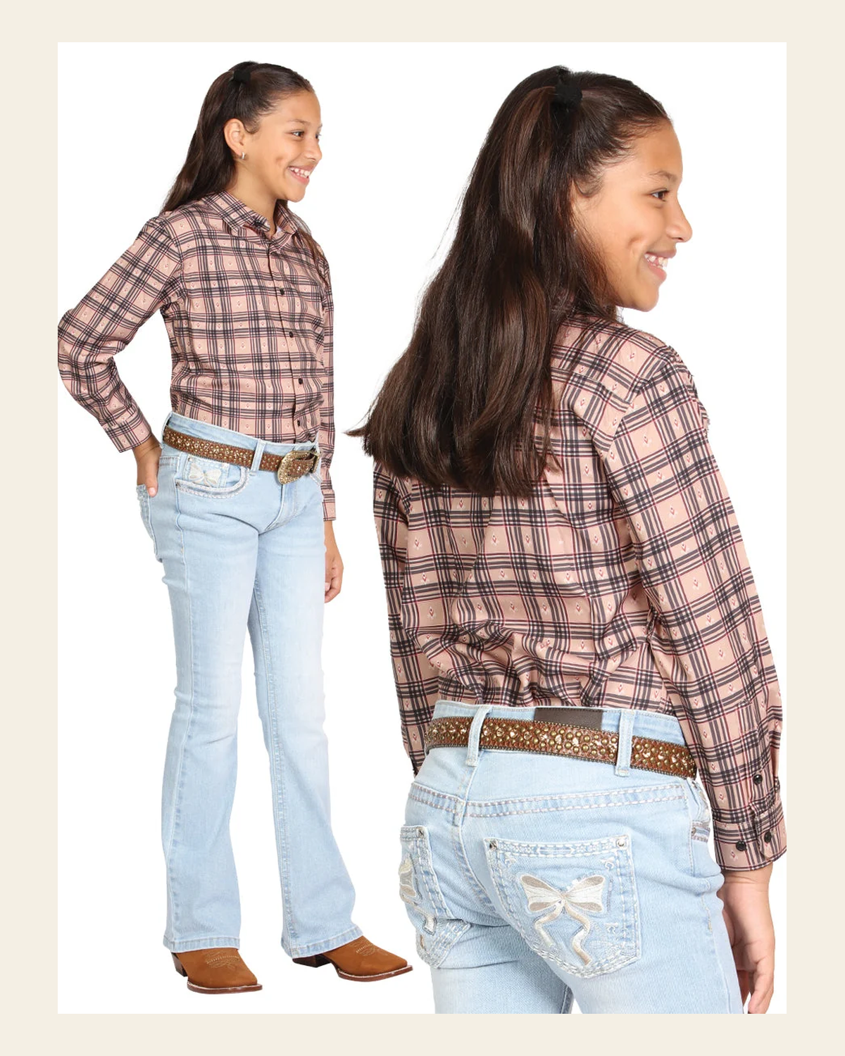 Girls Centenario Premium Bootcut Jeans - Light Blue Denim 45910 on a warm cream background