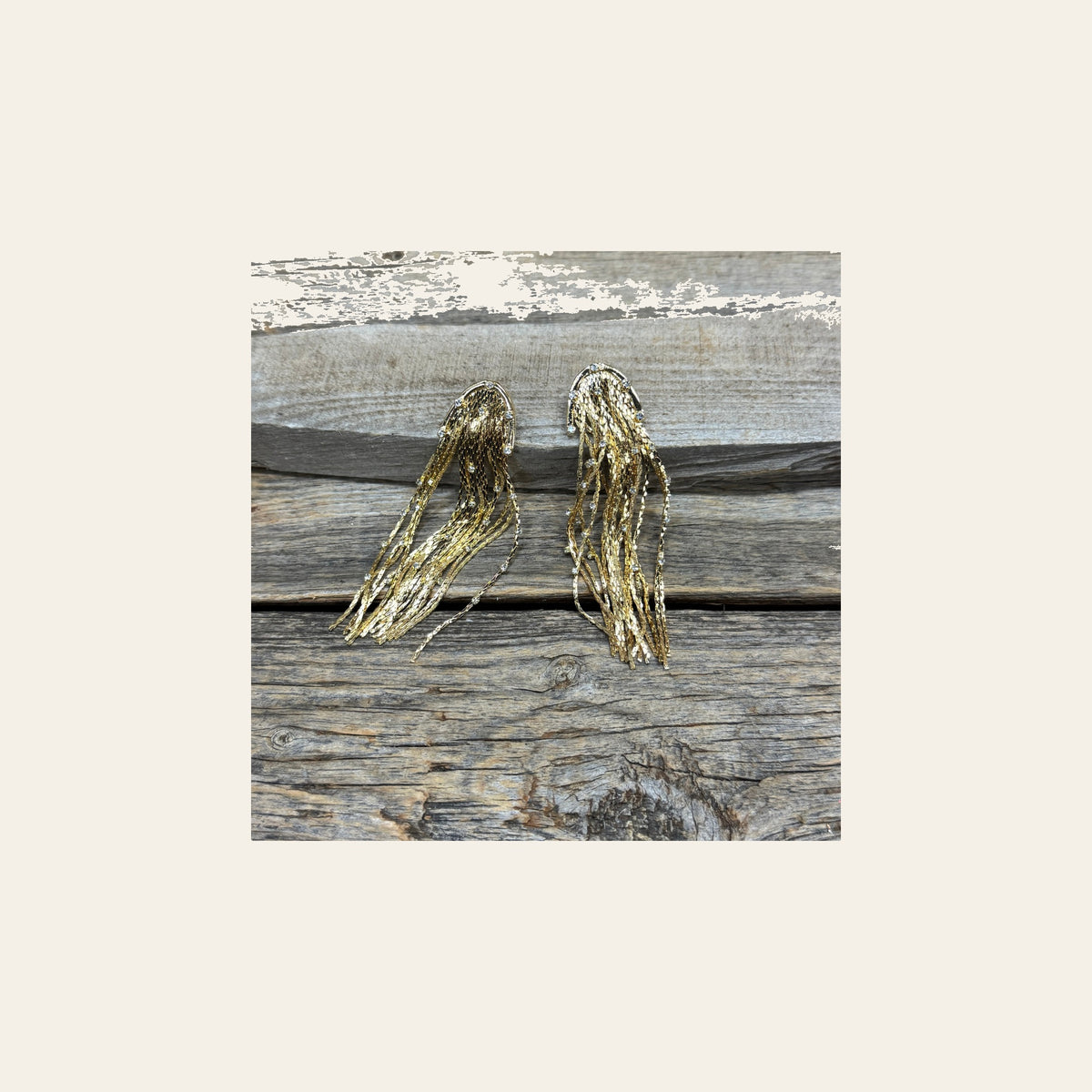 Country Gold Fringe and Rhinestone Dangle Fashion Earrings