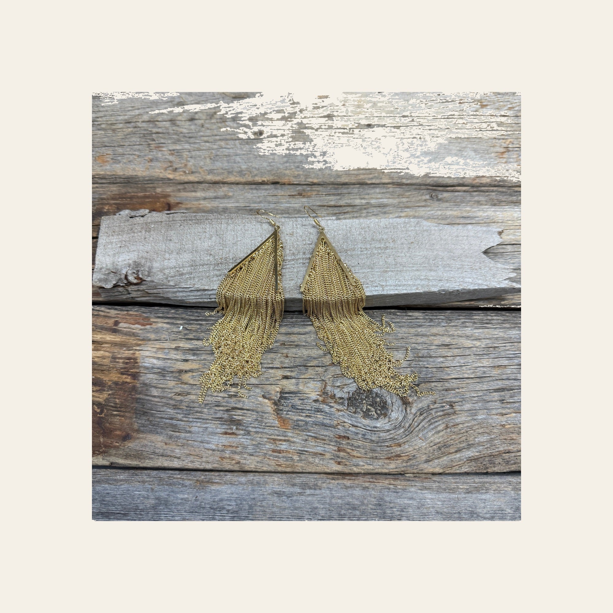 Rodeo Style Gold Triangle Chains Dangle Fashion Earrings
