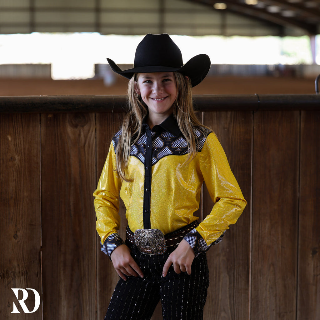 *youth* Gold Spade Sparkle Performance Rodeo Shirt
