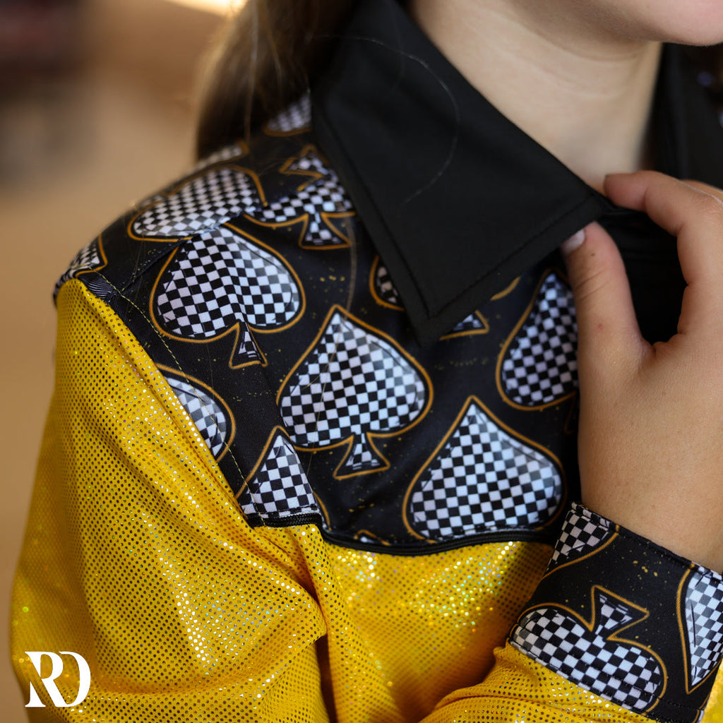 *youth* Gold Spade Sparkle Performance Rodeo Shirt — view 2