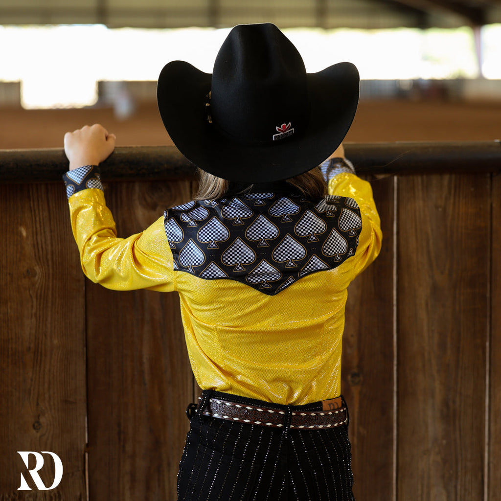 *youth* Gold Spade Sparkle Performance Rodeo Shirt — view 3