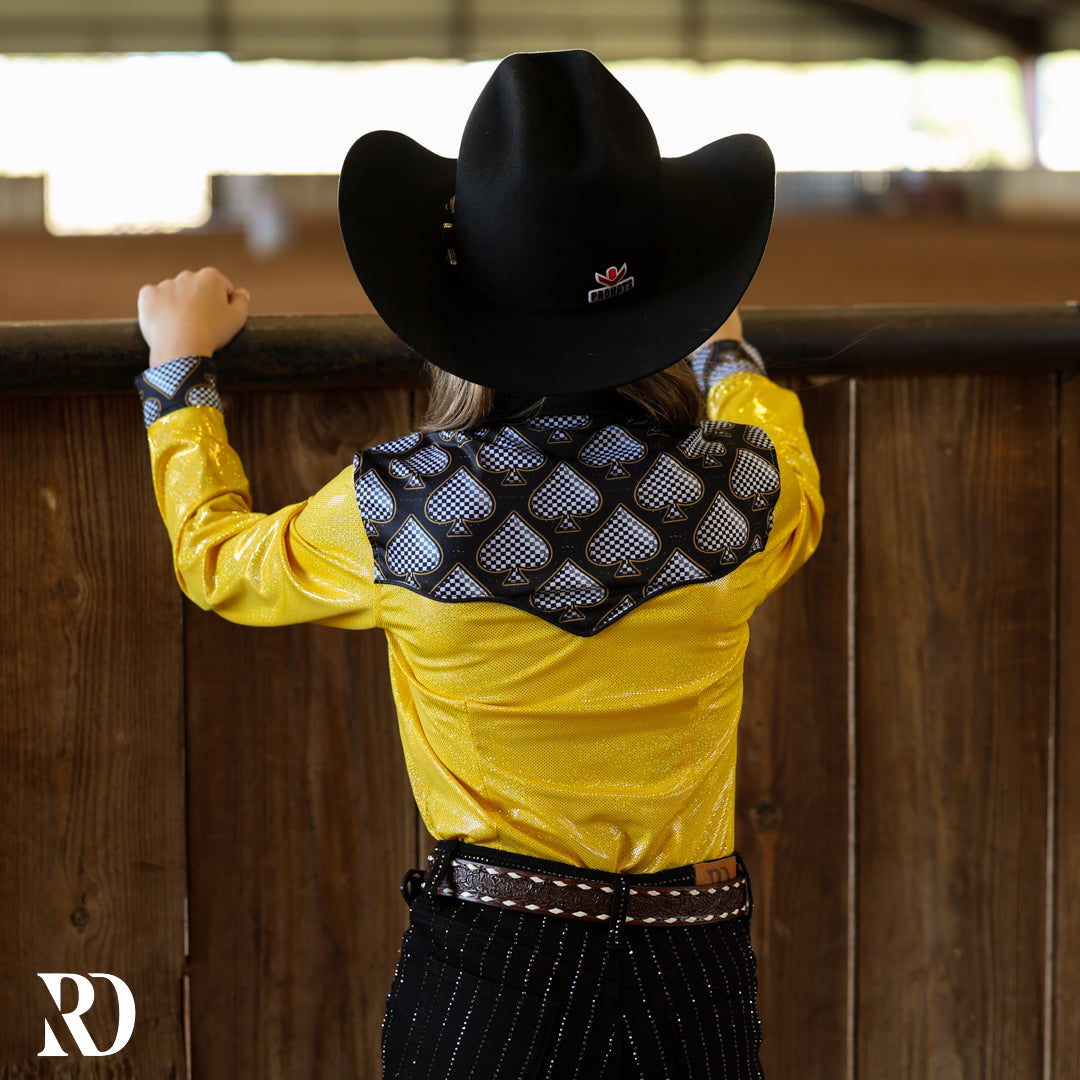 *youth* Gold Spade Sparkle Performance Rodeo Shirt — view 3