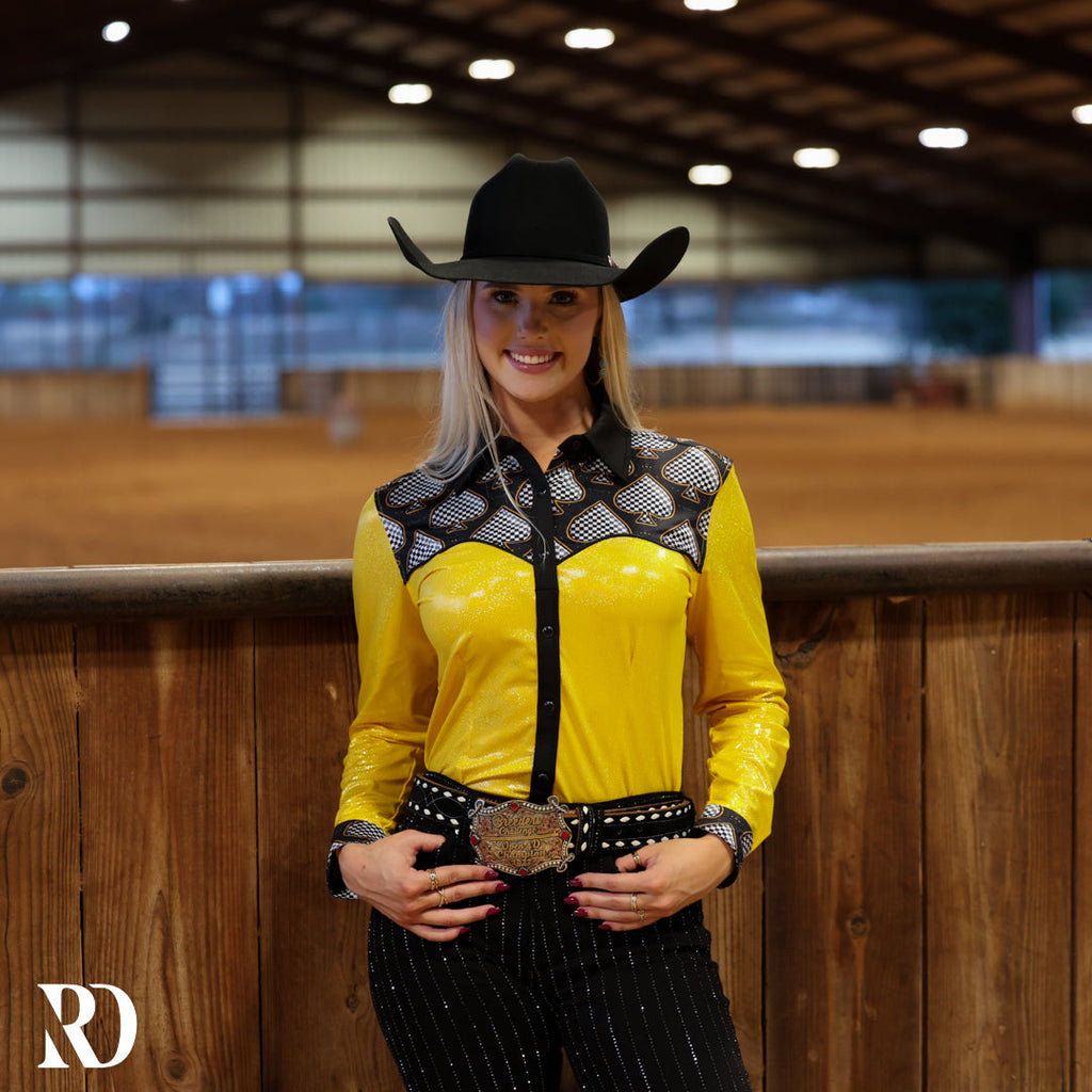 Gold Spade Sparkle Performance Rodeo Shirt