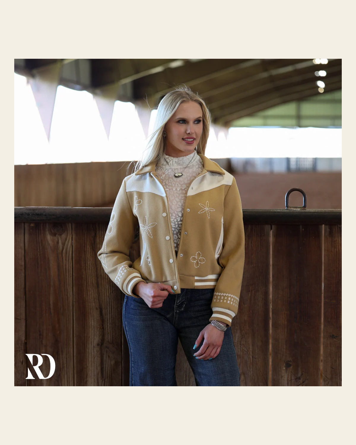 Goldie Embroidered Bomber | Jacket on a warm cream background
