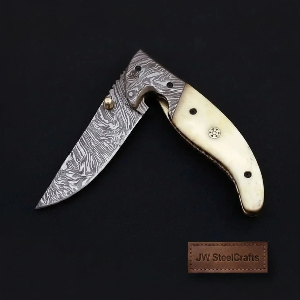 Frontrunner Camel Bone folding knife with Leather Sheath